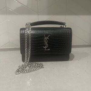 Saint Laurent Croc Embossed Mini Sunset Bag